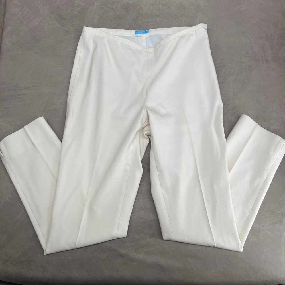 J. McLaughlin Trousers Women 2 Cream Silk Blend Straight Leg Side Zip